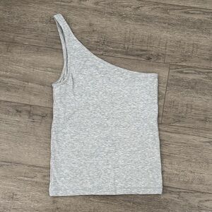 Cotton On One-Shoulder Ribbed Tank Top — Light Gray